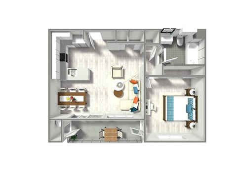a floor plan of a bedroom apartment with a living room